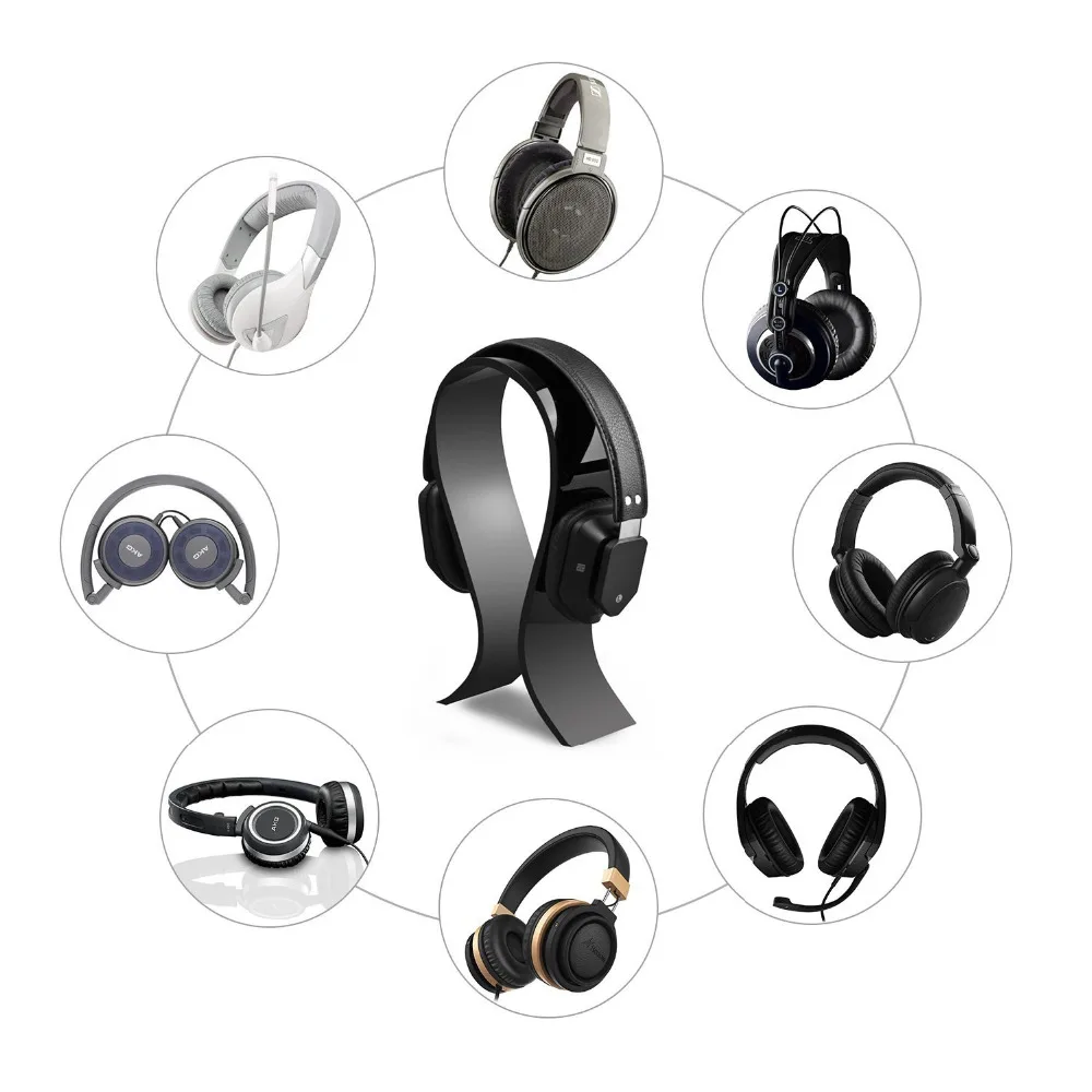 AmoVee Acrylic Headphone Stand Gaming Headset Holder Hanger Extra Thick Black