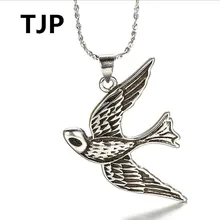 TJP Vintage Swallow Shaped Pendant Necklace Jewelry For Women Men Party Silver Choker Necklace For Fashion Girl Boy Gift vintage faux leather x shaped choker necklace