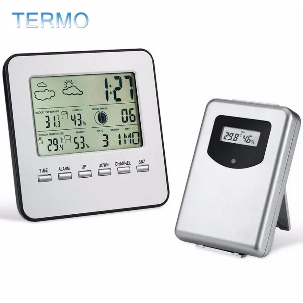 

Wireless LCD Digital Home Thermometer Hygrometer Weather Station Temperature Humidity Meter Weather Forecast Alarm Clock