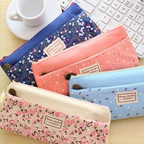 

Flower Canvas Pencil Pen Case Cosmetic Makeup Coin Pouch Zipper Bag Purse