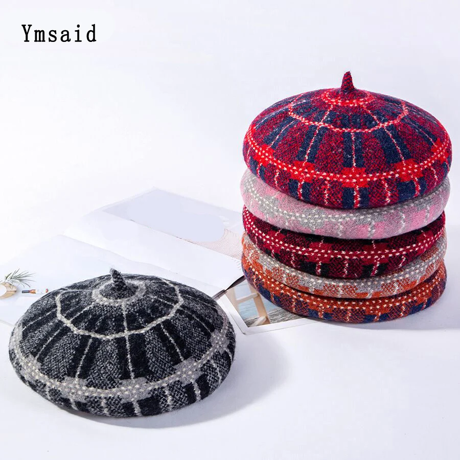 

Women Winters Wool Beret Women Plaid Hats Wool Berets 56-58cm Female Classic Wool Felt Warm French Beret Hat Beanie 6 Colors