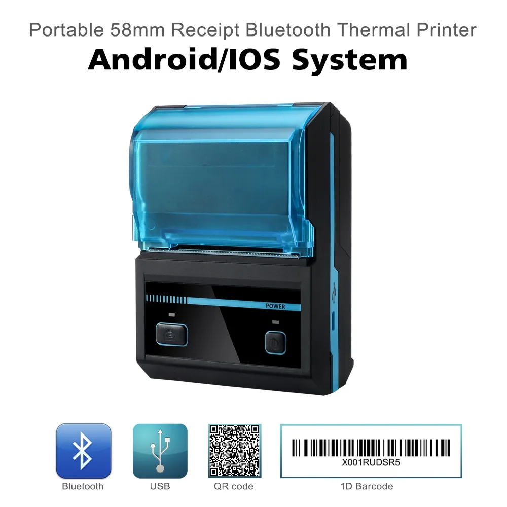 58mm portable bluetooth wireless printer mini thermal printer for Android iOS smartphone and tablet pc with 3