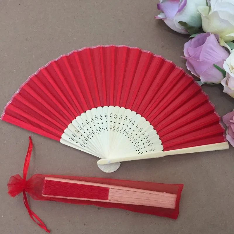 30pcs/lot Silk Wedding Hand Fan with organza gift bag in 5 colors available