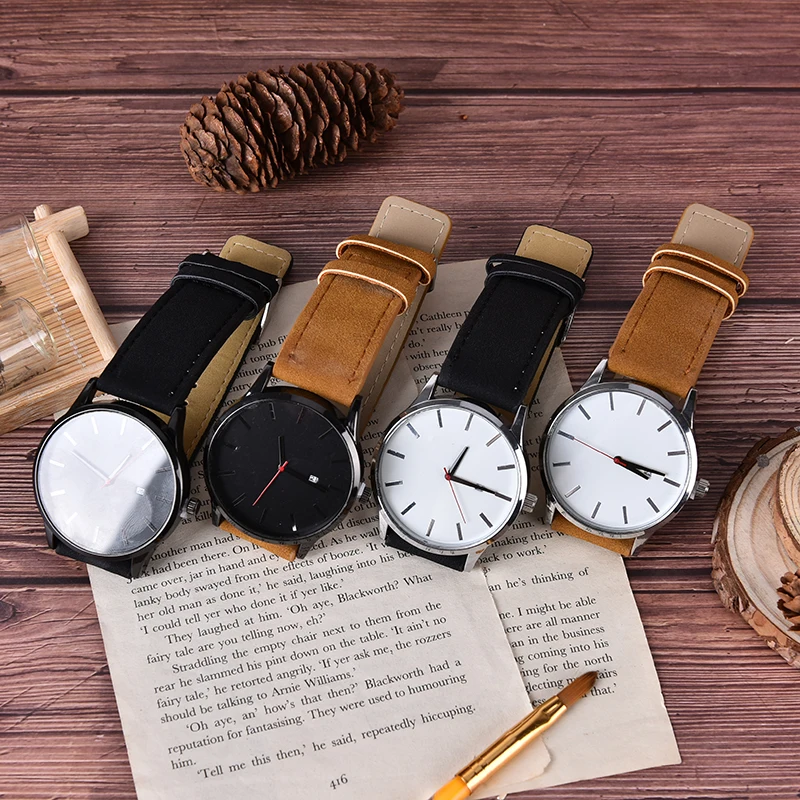 Творческий роскошные Пара Мода Для мужчин часы кожаный ремешок аналоговые кварцевые Круглый наручные Бизнес Для мужчин часы