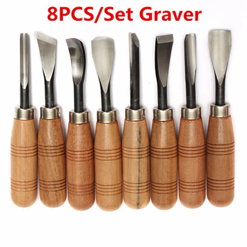 

8Pcs/set Graver Chip Detail Chisel WoodWorking Carving Hand Tools Knives