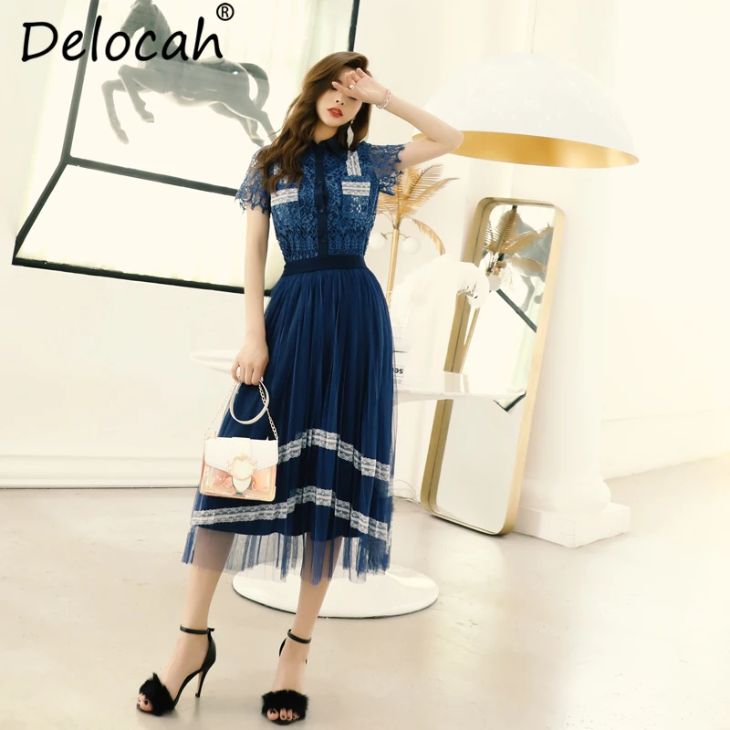 

Delocah Spring Summer Women Set Runway Fashion Designer Lace Tassel Short Sleeve Tops And Mesh Overlay Skirt Two Pieces Set 2019