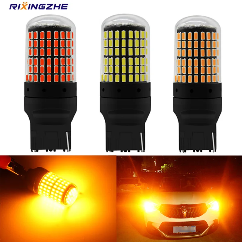 RXZ 1 шт. T20 светодиодный W21/5 Вт 7443 7440 W21W 3014 144SMD светодиодный для указатели поворота задние стоп-сигналы CAN-BUS AC/DC 12-24V янтарная