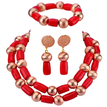 

Latest Coral and Gold Traditional African Wedding Beads Jewelry Set Original Coral Statement Necklace Set Women Set RCBS22