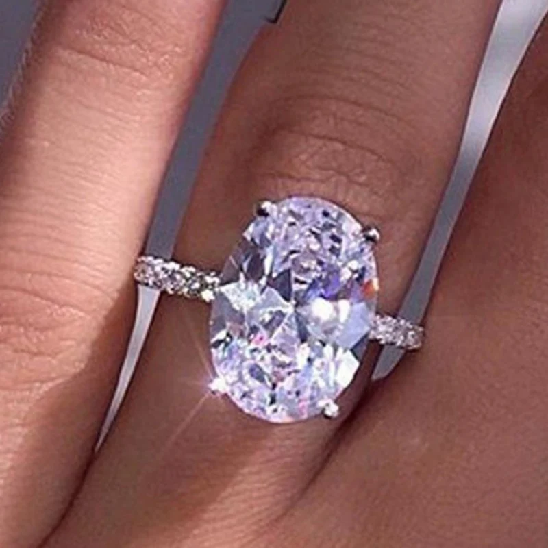 

Big Oval Cut AAA Zircon Silver Color Ring For Women Fashion Micro Paved CZ Wedding Engagement Party Jewelry Female Rings