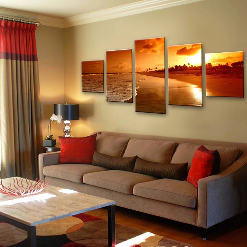 Canvas Wall Art Sunset Beach Seascape Painting Modern Wall Decoration