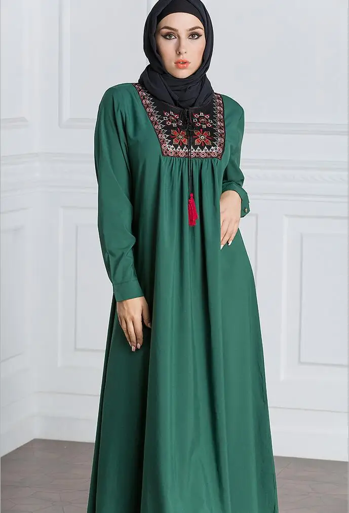 Muslim Dress Women Long Sleeve Embroidery Patchwork Abaya Loose Pakistan Free Plus Size Ethnic Arab Robe Islamic Clothing (14)