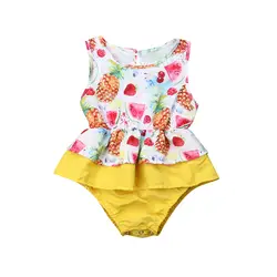 Боди с фруктовым принтом для новорожденных девочек от 3 до 24 месяцев пляжный костюм без рукавов с оборками в стиле пэчворк летняя пляжная