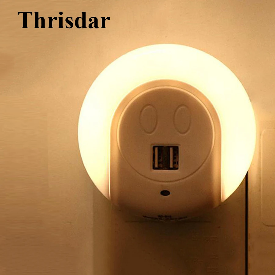 Thrisdar Warm White LED Night Light with Dual USB Port 5V 1A Light