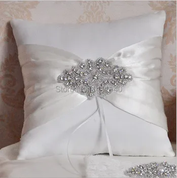 

New arrived Beads crystal Ivory Satin Wedding Ring Pillow Wedding Decorations Stuff Accessories