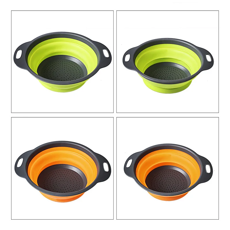 Складные 5 цветов силиконовые с ручкой овощные кухонные аксессуары Высокое качество дуршлаг Прочный корзина для мытья ситечко