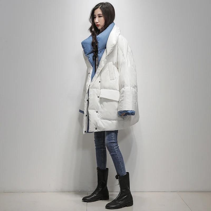 LYNETTE'S CHINOISERIE Winter Original Design Women Brief Loose X-long Hooded White Duck Down Coat Jackets Outerwear