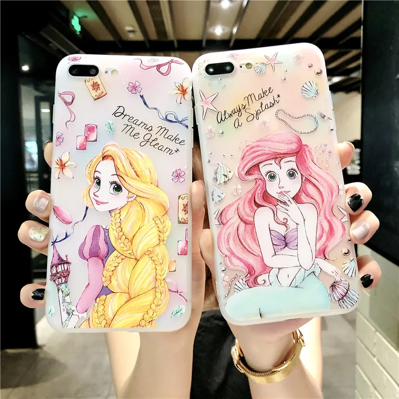 

Mouplayca phone cases for iPhone 6 6s 7 8 plus cover Cute cartoon Little Mermaid Tangled Princess Jasmine soft TPU back cases