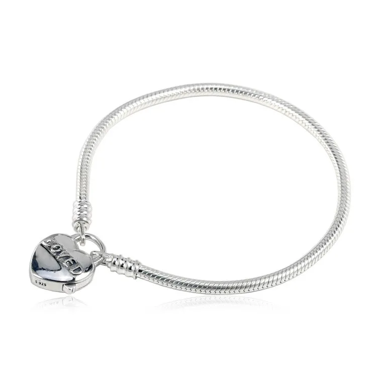

100% 925 Sterling Silver Heart Charm Signature Pandora Bracelet DIY Original jewelry Woman Valentine Rose gold Gift