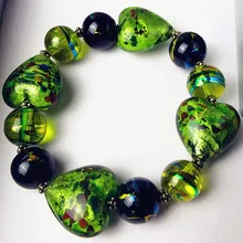 На заказ ручная работа муранская серебряная фольга в форме сердца бусины зеленый стеклянный браслет аксессуары для свадебной вечеринки женское ювелирное изделие в подарок с подвесками