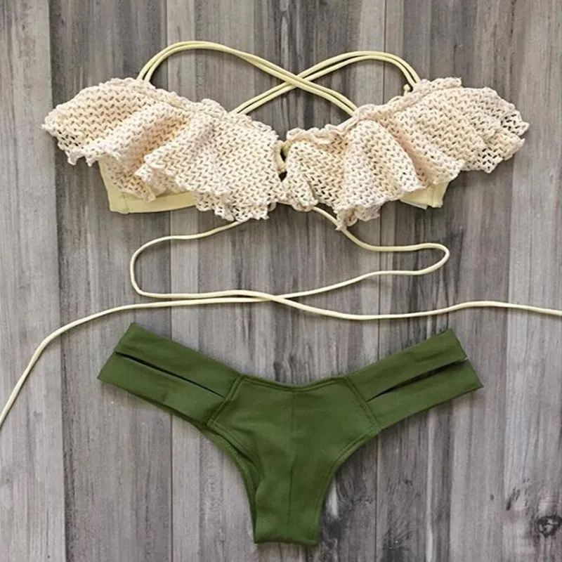 

Bandage Swimwear Bikini Set Sexy Women's Biquinis Swimsuit Summer Brazilian Bikinis Bottom And Tops Padded Monokini Badpak