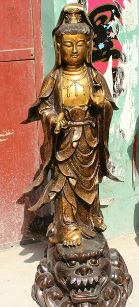 

JP S0524 40" Chinese Buddhism Bronze Kwan-yin Guan Yin Goddess Vase Dragon Fish Statue