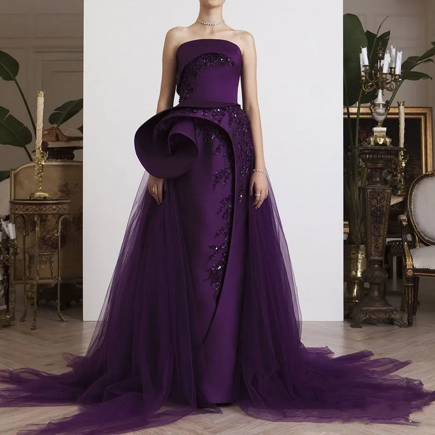 Formal Gowns Purple Evening Dresses Elegant vestido de festa longo Off Shoulder Appliques Evening Dress Long Beaded abiye Formal Gowns Purple Evening Dresses Elegant vestido de festa longo Off Shoulder Appliques Evening Dress Long Beaded abiye