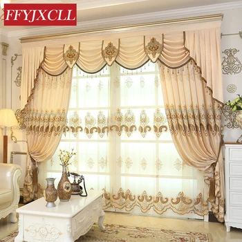 

Home Hotel Decoration Europe Embroidered Luxury Valance Flowers Curtains Cloth Fabric For living Room Bedroom Windows Tulle
