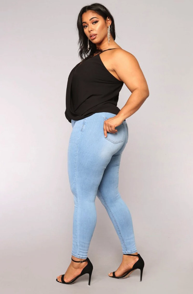 PLUS SIZE Jeans Women High Waist skinny Pencil Blue Denim Pants women stretchy stretch elastic Jeans women 3XL 4XL 5XL 6XL 7XL