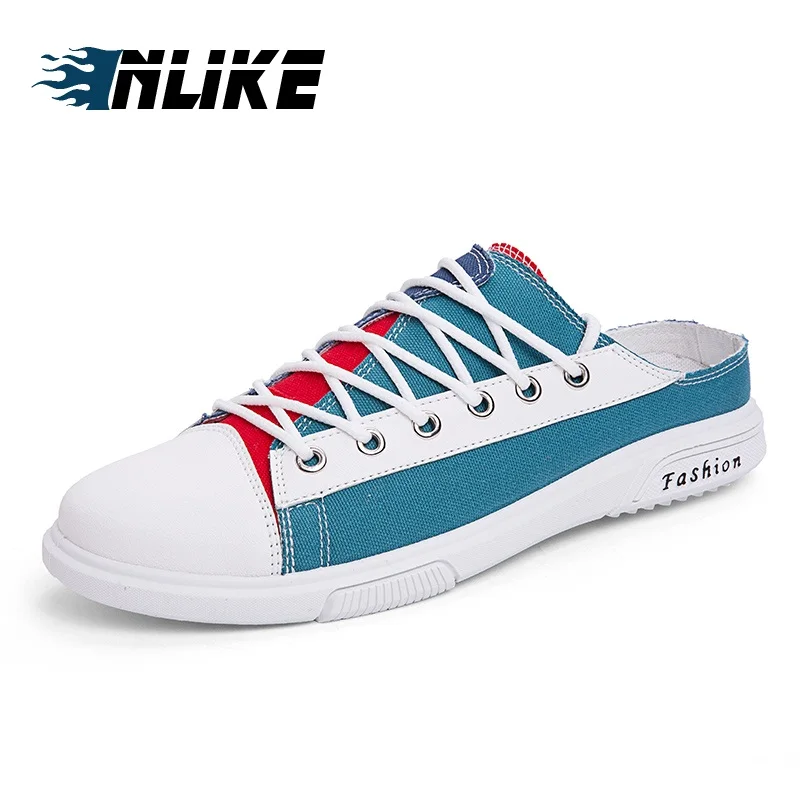 

Classic Men Soft Canvas Mules Slippers Men Bow Slip-On Flats Men Handmade Shoes Casual Shoes