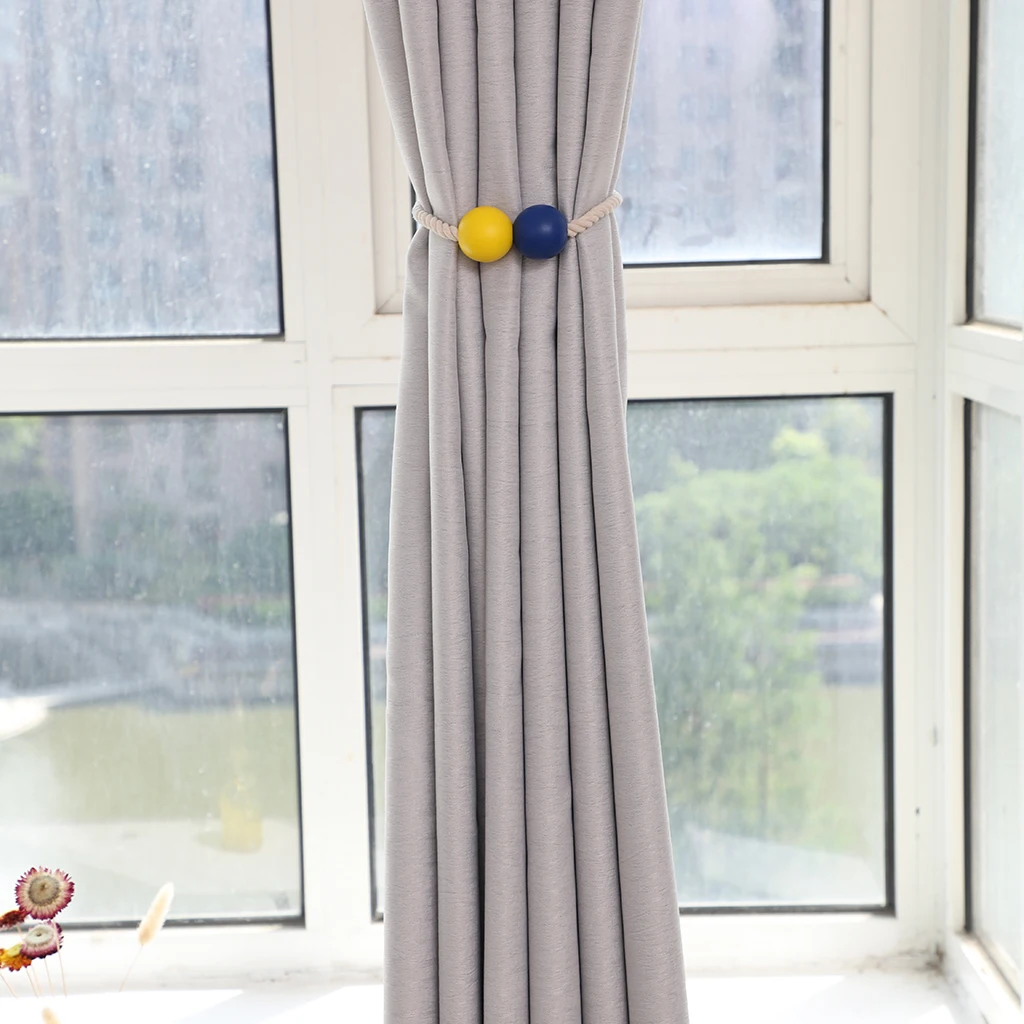 10 Colors Available, 2Pcs Magnetic Window Curtain Holdback Tieback Pair Colored Wood Beads Decor