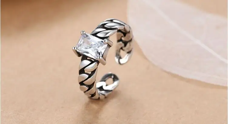 Bijoux Панк Личность 925 пробы серебряные кольца CZ для Для женщин Свадебные чешские Jewelry Винтаж регулируемые перстни