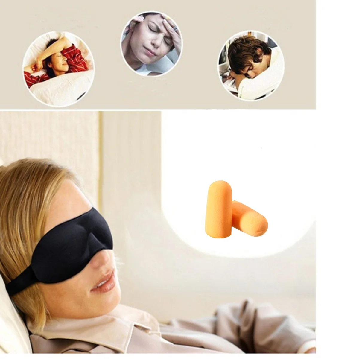 

Sleeping Eyemask+Earplugs Travel Office Eye-shade Cover Rest Aid Relax Mask Black Sleeping Eye Patch & Soundproof EarPlugs