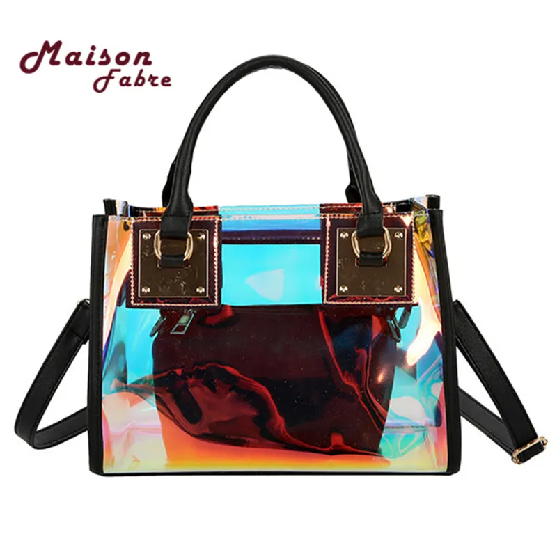 

2Pcs Multi-Function Color PVC Messenger Bag Women Zipper Transparent Satchels Handbag Girl Laser Shoulder Bag Luxury bolsas 2019
