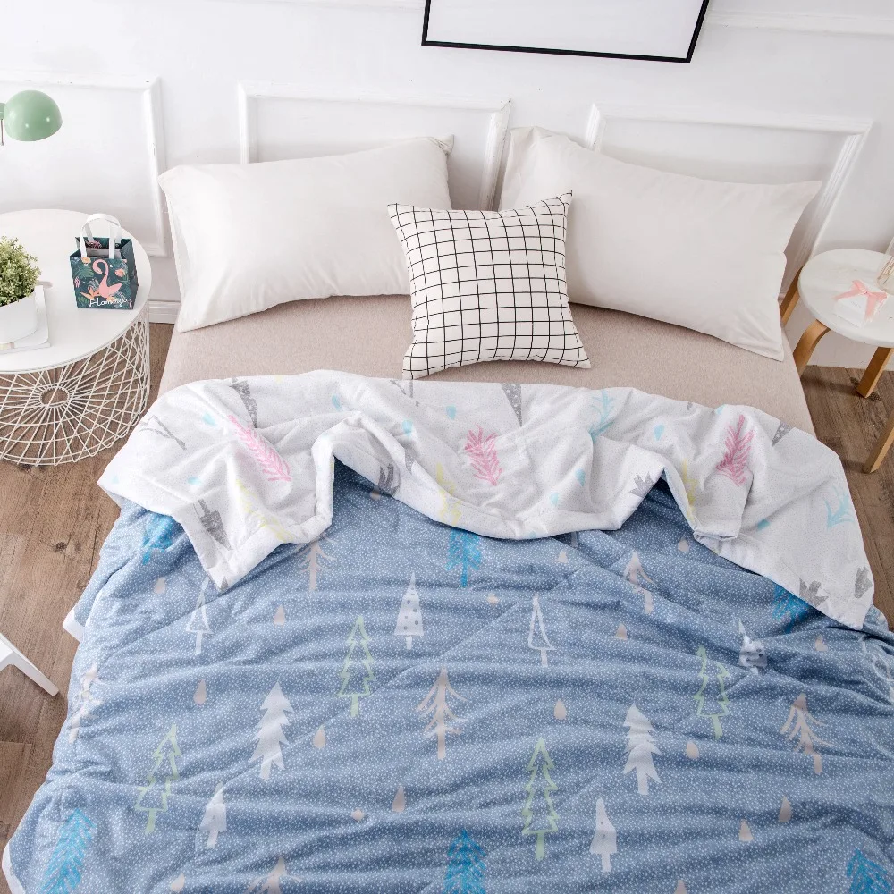 Blue Cotton Quilt Summer Quilt Tree Print Child Bedspread Quilt Twin