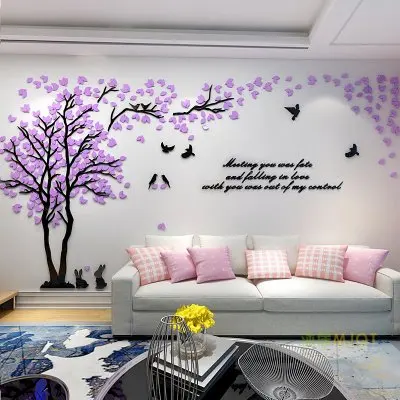 Креативные 3d наклейки на стену с парой деревьев для гостиной, спальни, дома, Настенный декор, сделай сам, акриловая Наклейка на стену, наклейка с рисунком большого дерева - Цвет: Left