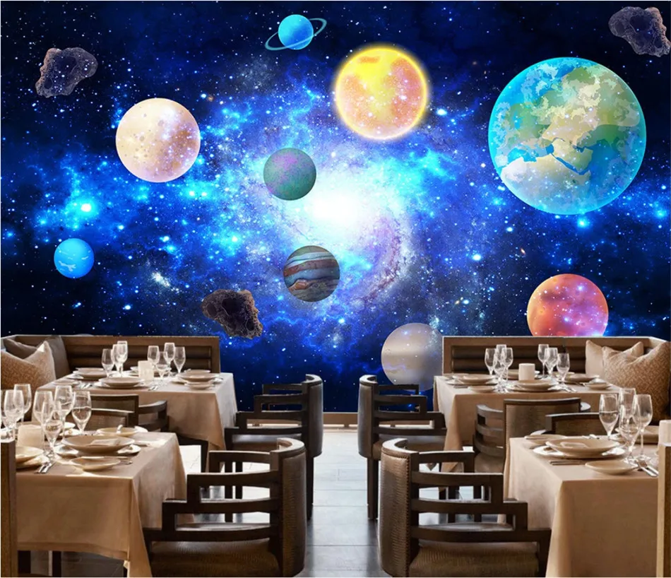 Cosmic Planets Outer Space Interstellar Starry Galaxy Bar KTV Theme Restaurant Background Photo Wall Paper 3D Mural Wallpaper