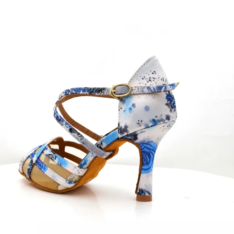 АТ Танцы Латинской Танцы обувь; обувь для женщин и девушек с цветочным узором туфли из сатина 8,3 см 7 см бальные для Латинской сальсы Обувь для танцев для Для женщин NL138