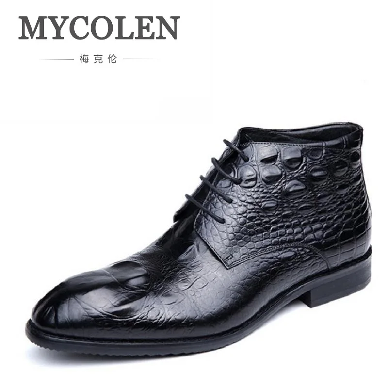 

MYCOLEN Men Boots Genuine Natural Leather Snow Boots Brand Designer Handmade Ankle Boots Lace Up Autumn And Winter Shoes Bottine