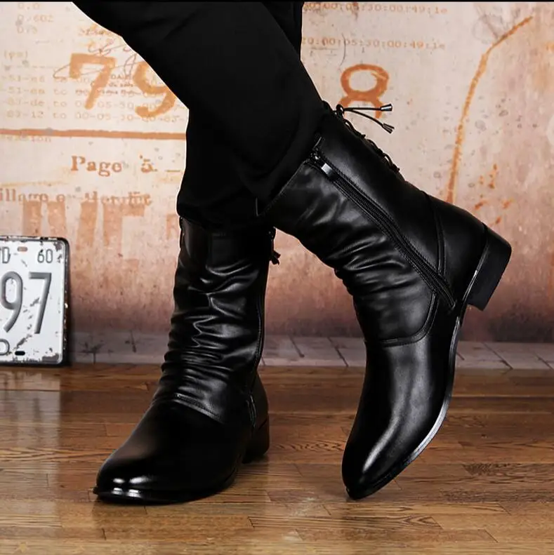 New Style Fashion Men Boots Genuine Leather Casual zipper Pointed Toe ...