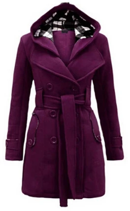 AILOOGE тренчкот новая мода для женщин тонкий средней длины шерстяное пальто из смешанной шерсти зимний плащ с капюшоном для женщин - Цвет: 4