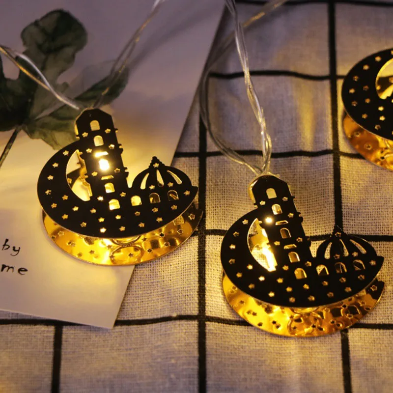 

Hot Sale Christmas LED Golden Iron Starry String Light Ramadan Islam Moon Castle LED Battery Power Christmas Wedding Decoration