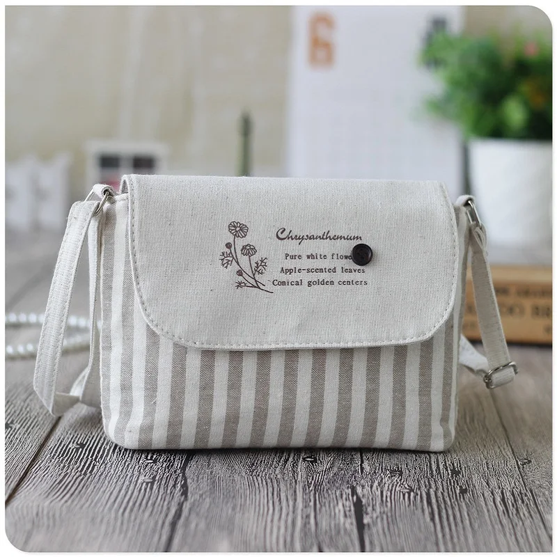 

Cotton women's mini handbags striped printing ladies shoulder crossbody bags female small phone pouches bolsos bolsas for girls