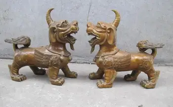 

China Classical Bronze exorcise evil spirits Fu Foo Dog Lion beast kylin Pair