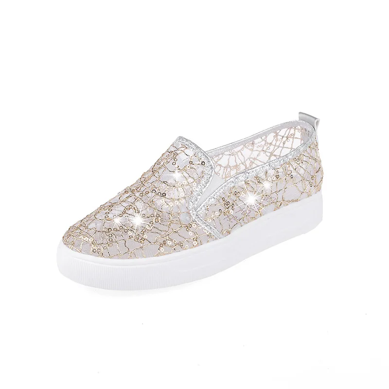 

Women's Shoes Flat Shallow Casual Shoes Lace Gglitter Bling 2018 spring and summer printed bottom breathable fashion hollow