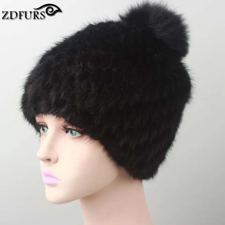 Лидер продаж 2020 женские зимние вязаные шапки FXFURS из искусственного меха норки