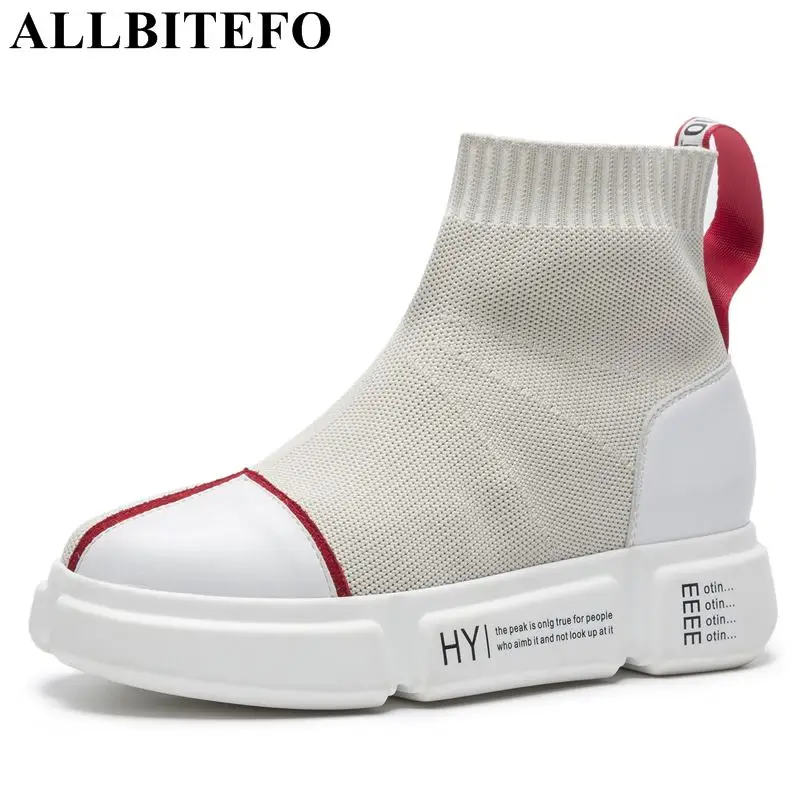 

ALLBITEFO fashion casual genuine leather+net high heels ankle boots women women high heel shoes ladies boots bota de neve