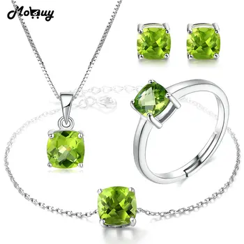 

MoBuy Natural Gemstone Green Peridot 4pcs Jewelry Sets 100% 925 Sterling Silver For Women & Girls Fine Jewelry V018EHNR