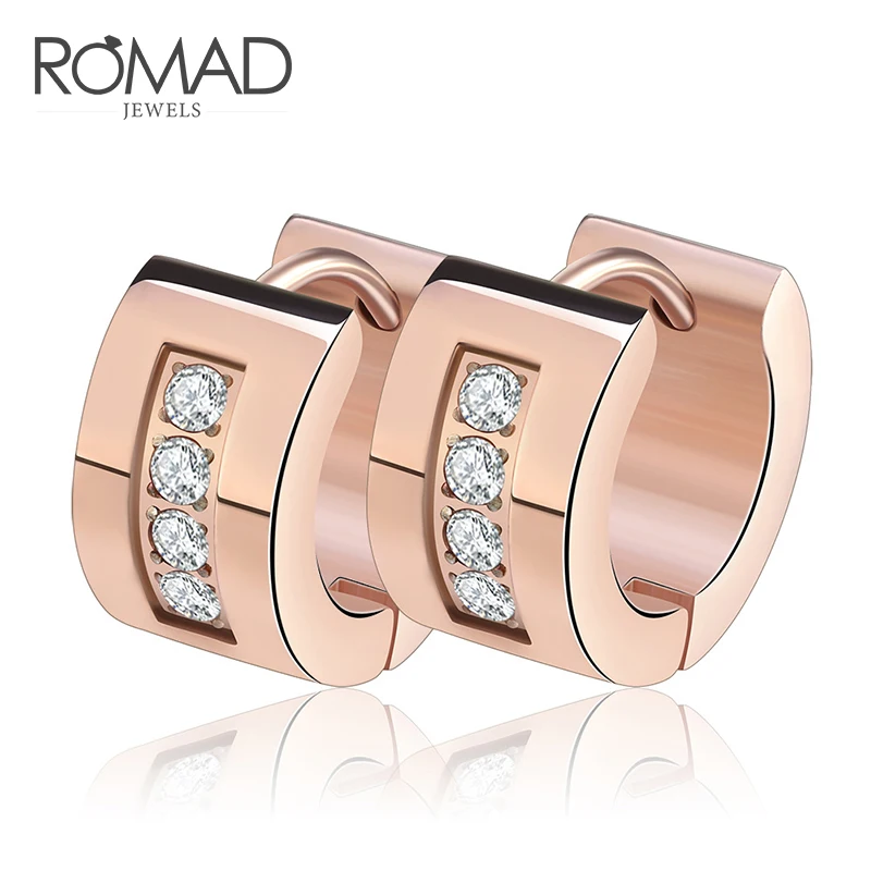 

ROMAD 1Pair Cool Punk Style Men Women Stainless Steel Hoop Piercing Round Stud Earring jewelry 3 Colors Punk Gothic Earring R5