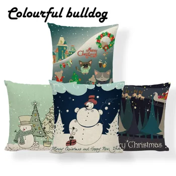 

Deer Santa Claus Cushions Red Merry Christmas Pillow Case Snowflake Hawaiian Wedding Homeware Throw Pillow Cushion 45X45Cm Linen