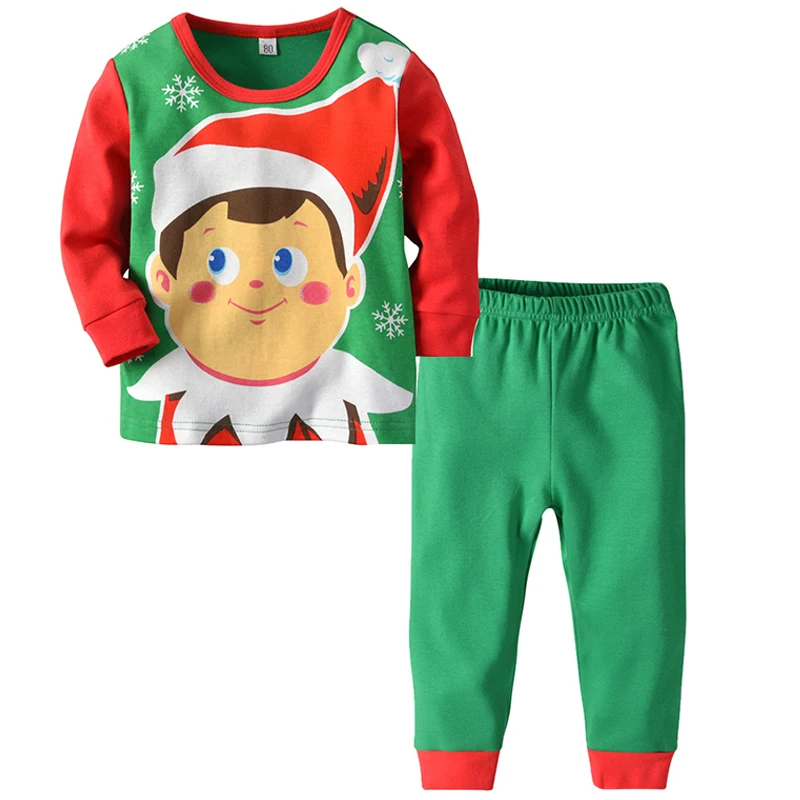 Рождественские комплекты одежды для маленьких мальчиков и девочек комплект из 2 предметов, свитер с длинными рукавами и рисунком футболка+ штаны в полоску